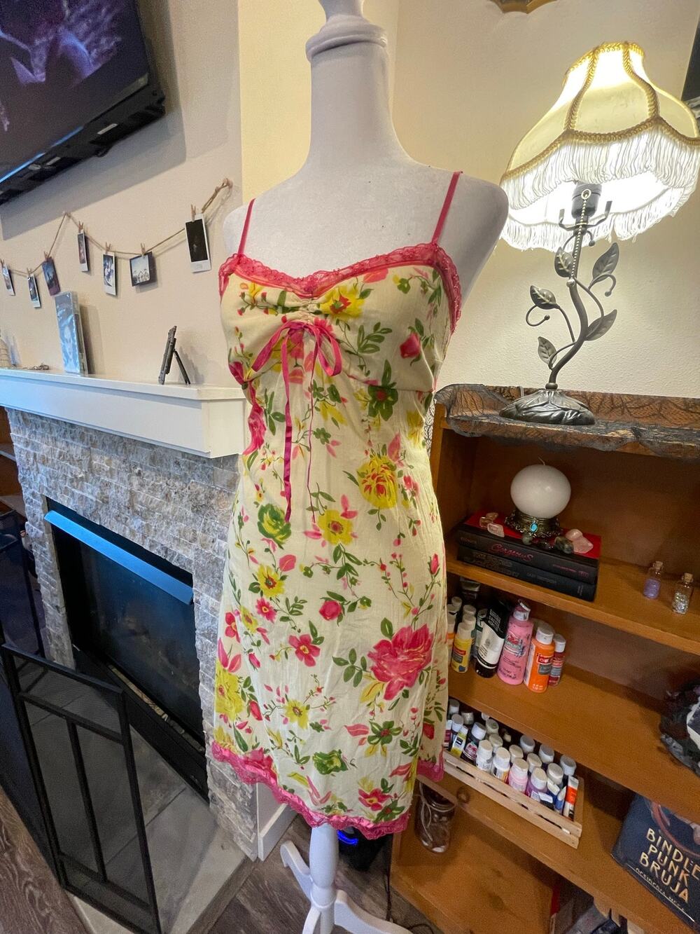 yellow and pink vintage wet seal paper tag with beaded midi dress